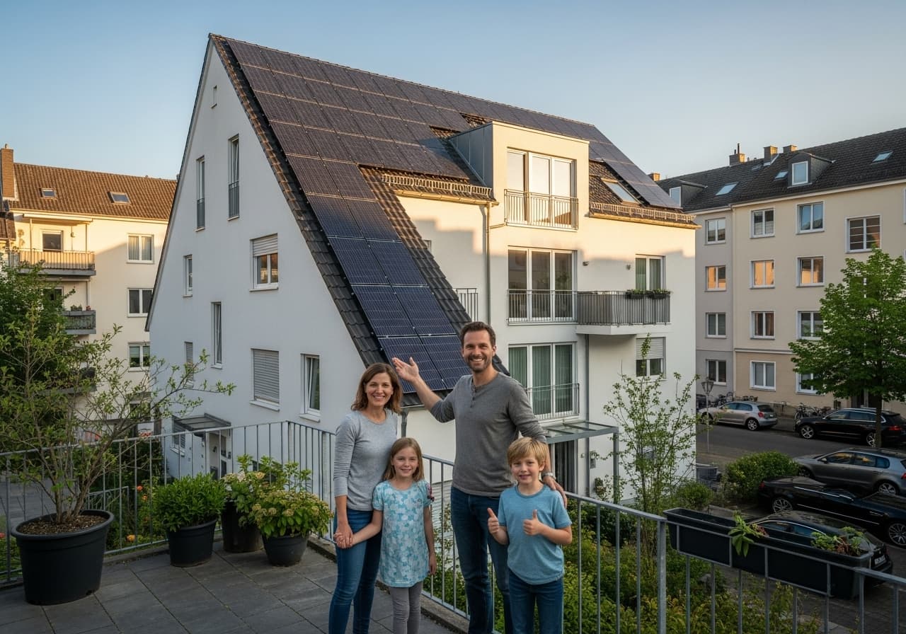 Family with solar panels